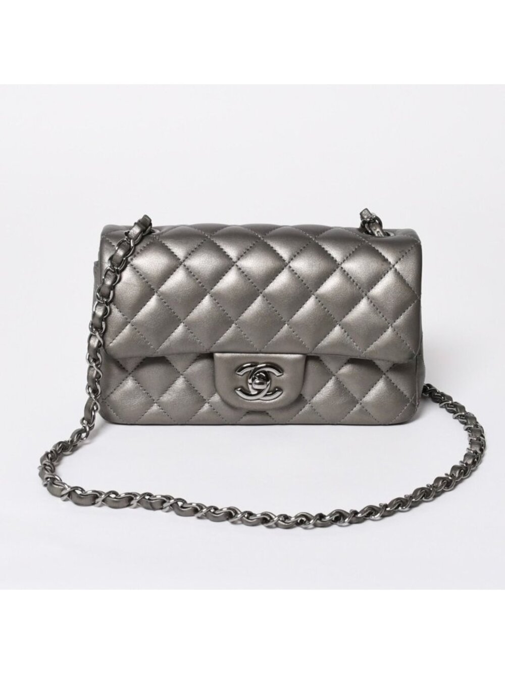 Chanel Quilted 20 S Flap S Chain Shoulder Bag CC Logo Lambskin Silver